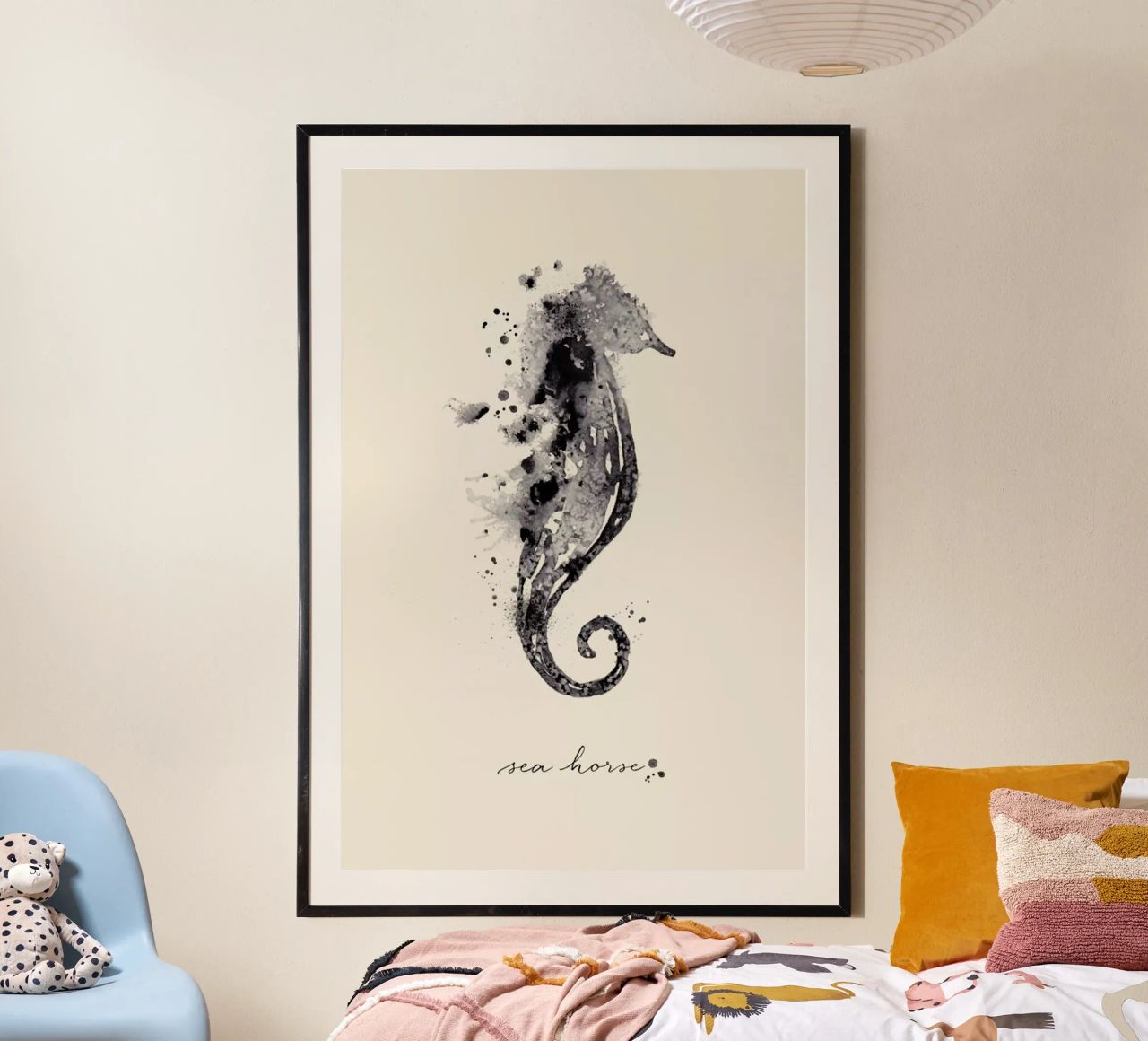 Ink Sea Horse Black & White poster by Flora & Fauna