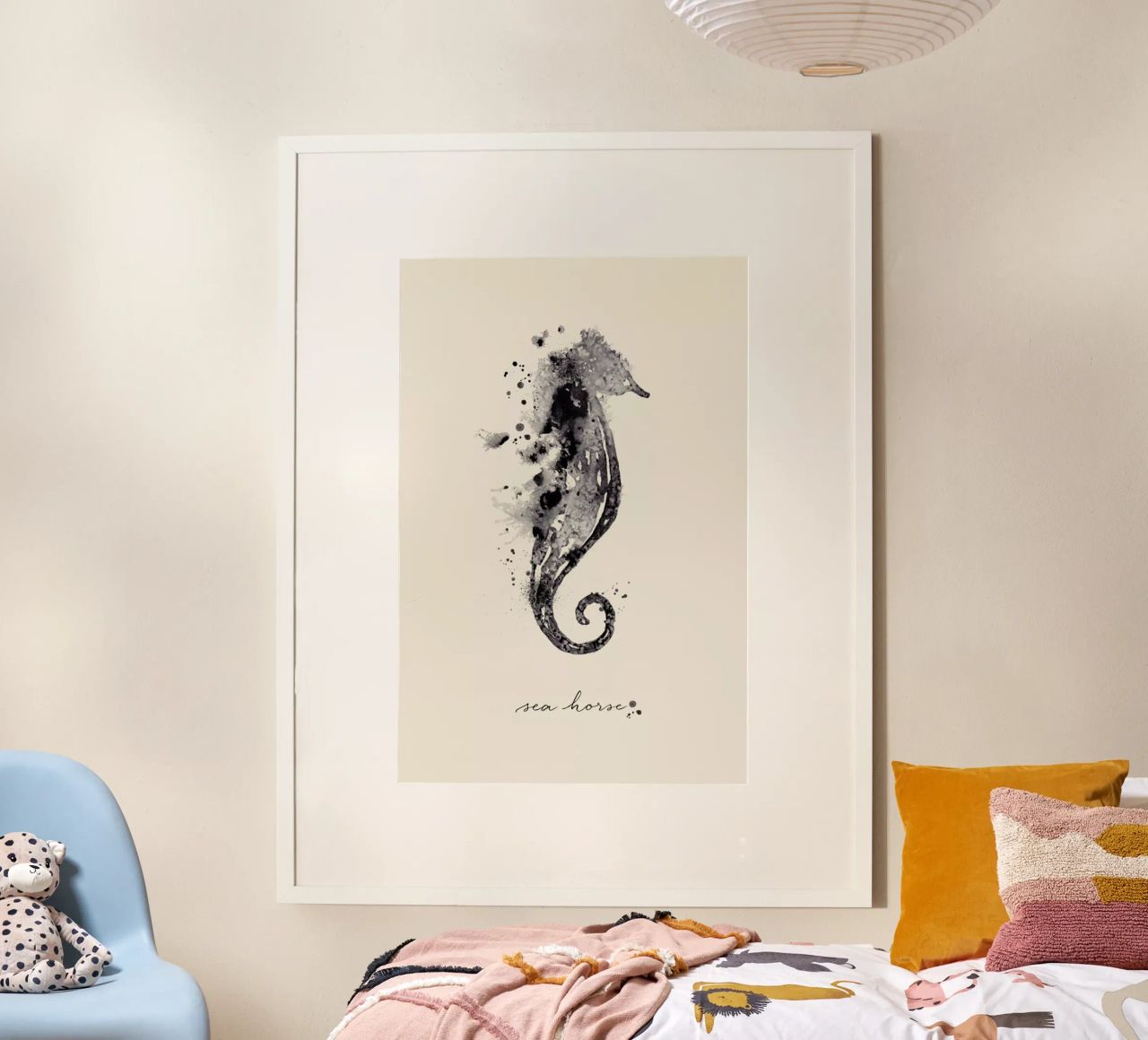 Ink Sea Horse Black & White poster by Flora & Fauna