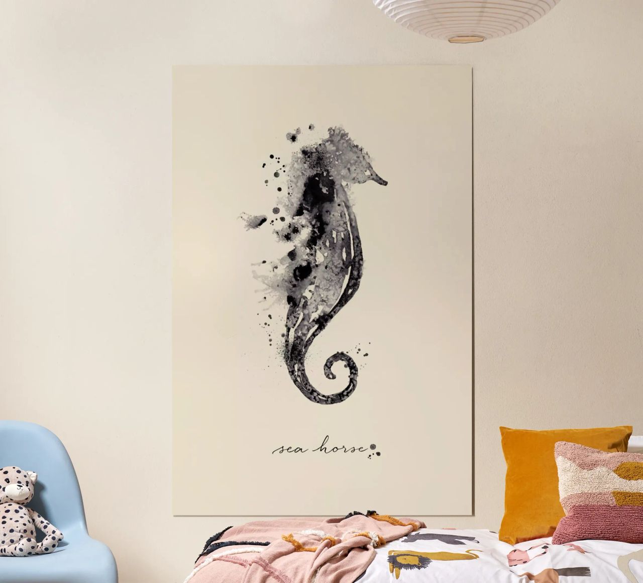 Ink Sea Horse Black & White poster by Flora & Fauna