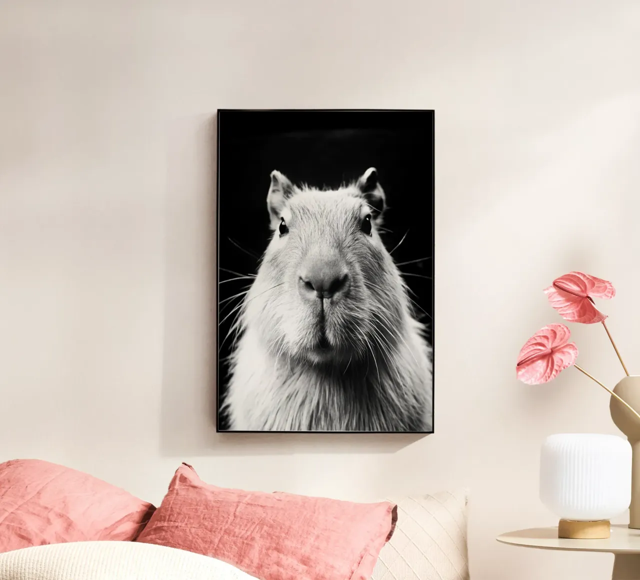 capibara gezicht zwart-wit dierenfotografie acryl van kanayaa