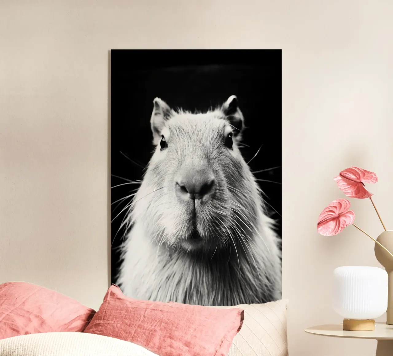 capibara gezicht zwart-wit dierenfotografie acryl van kanayaa