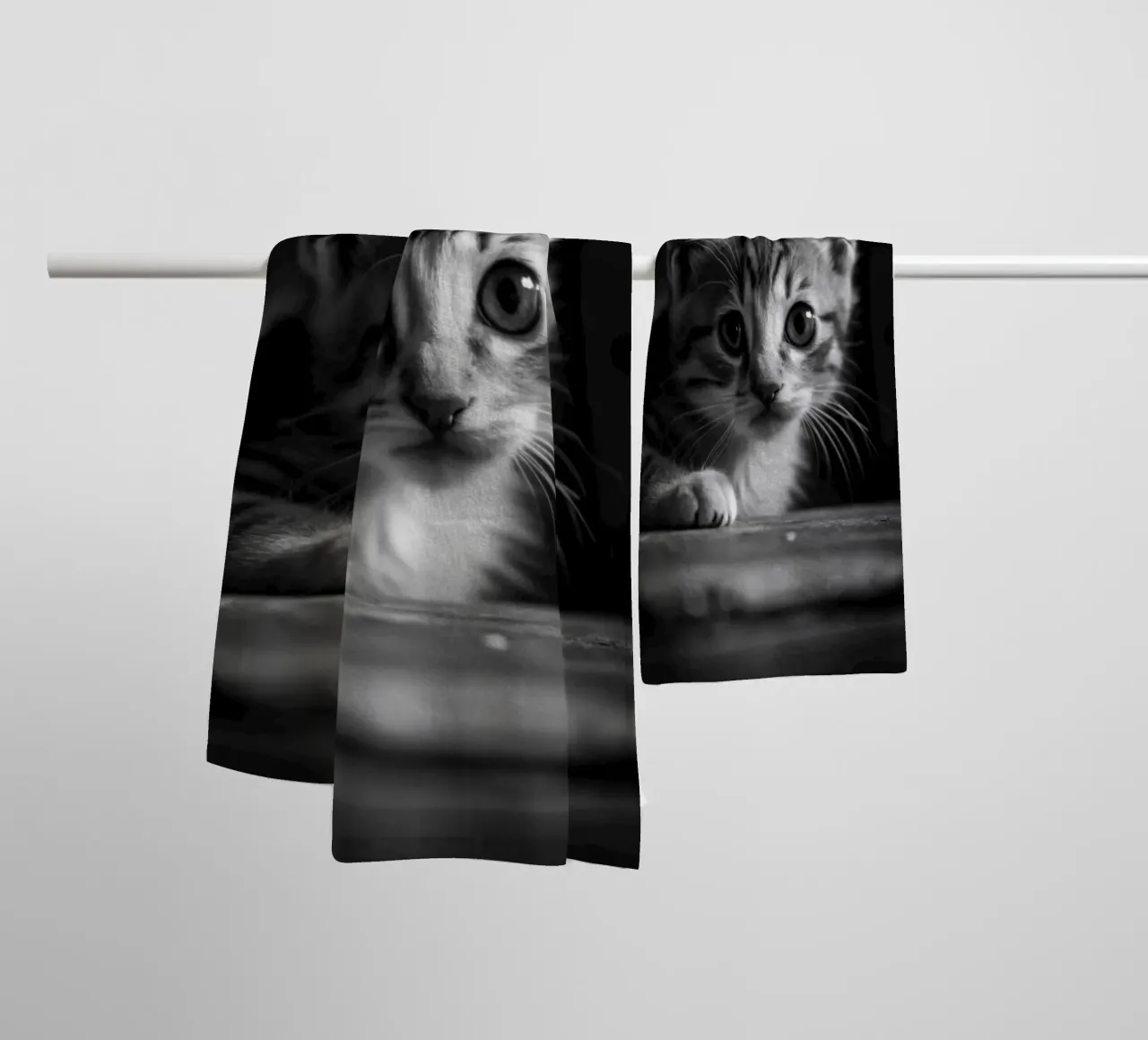 cat face black and white animal photography towel by kanayaa