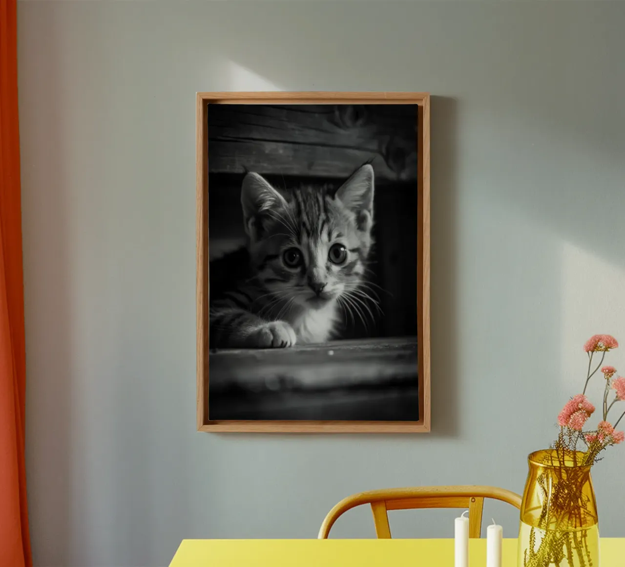 faccia di gatto fotografia animale in bianco e nero tela con Cornice a cassetta da kanayaa