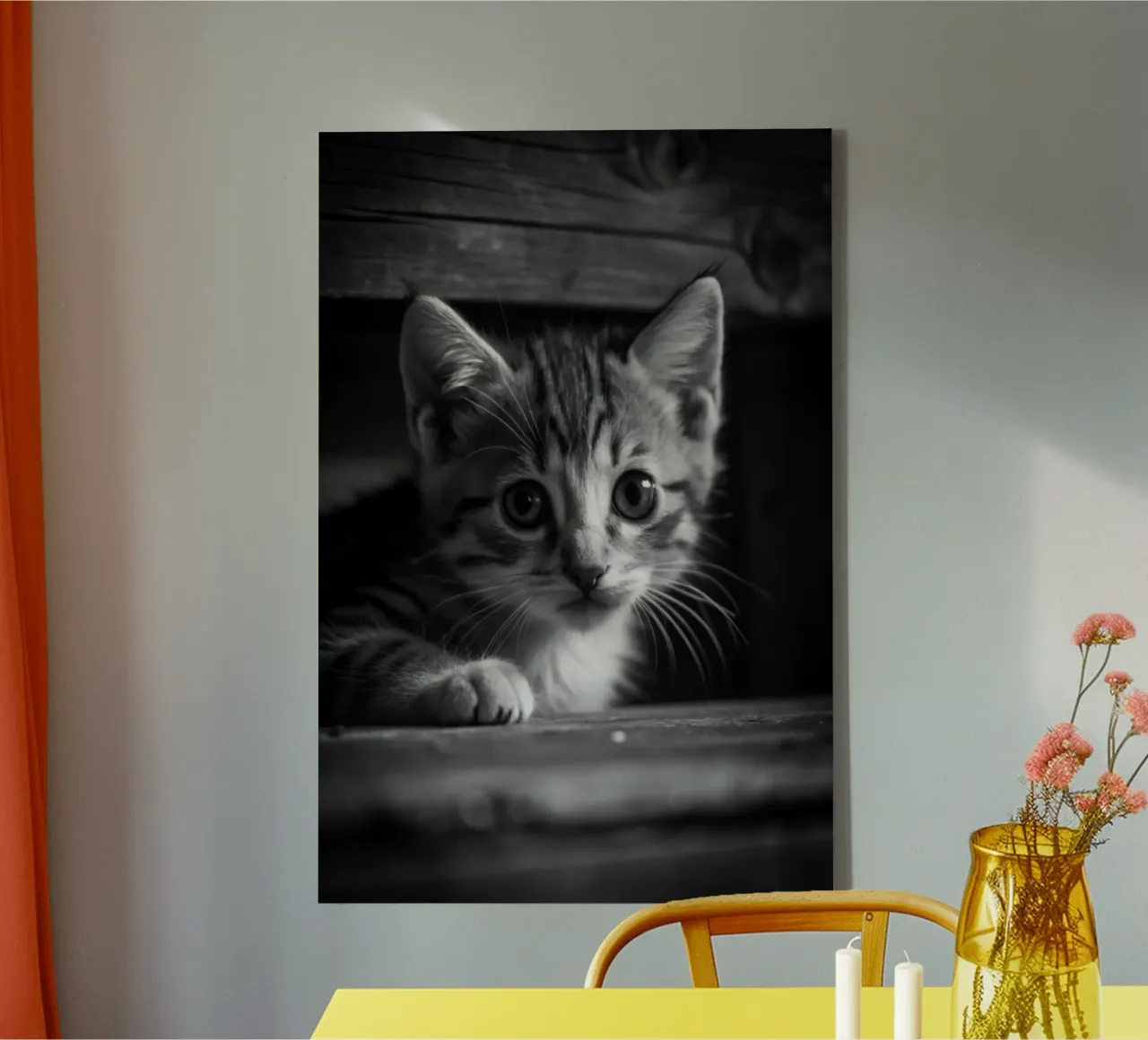 faccia di gatto fotografia animale in bianco e nero tela con Cornice a cassetta da kanayaa