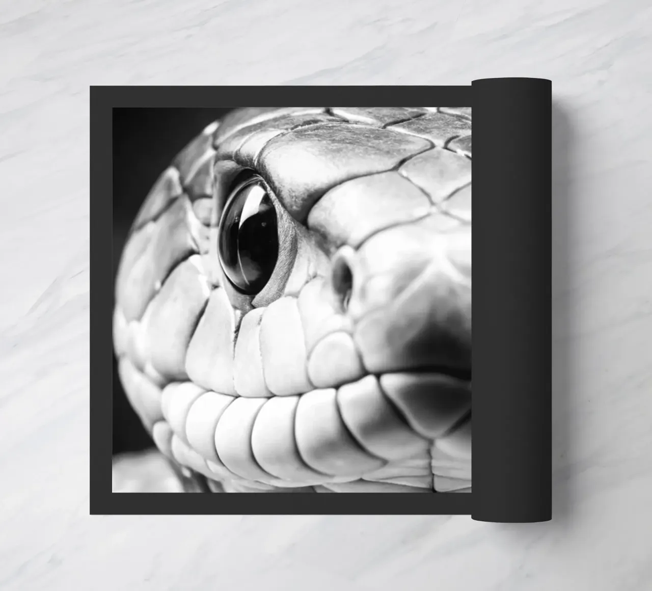 cobra snake face black and white animal photography doormat by kanayaa