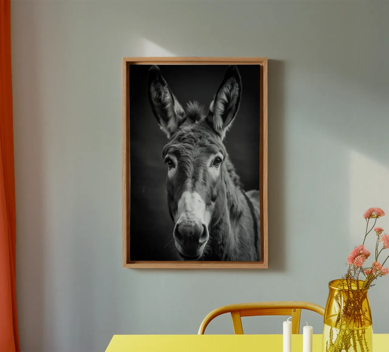 ezelgezicht zwart-wit dierenfotografie canvas met Baklijst van kanayaa