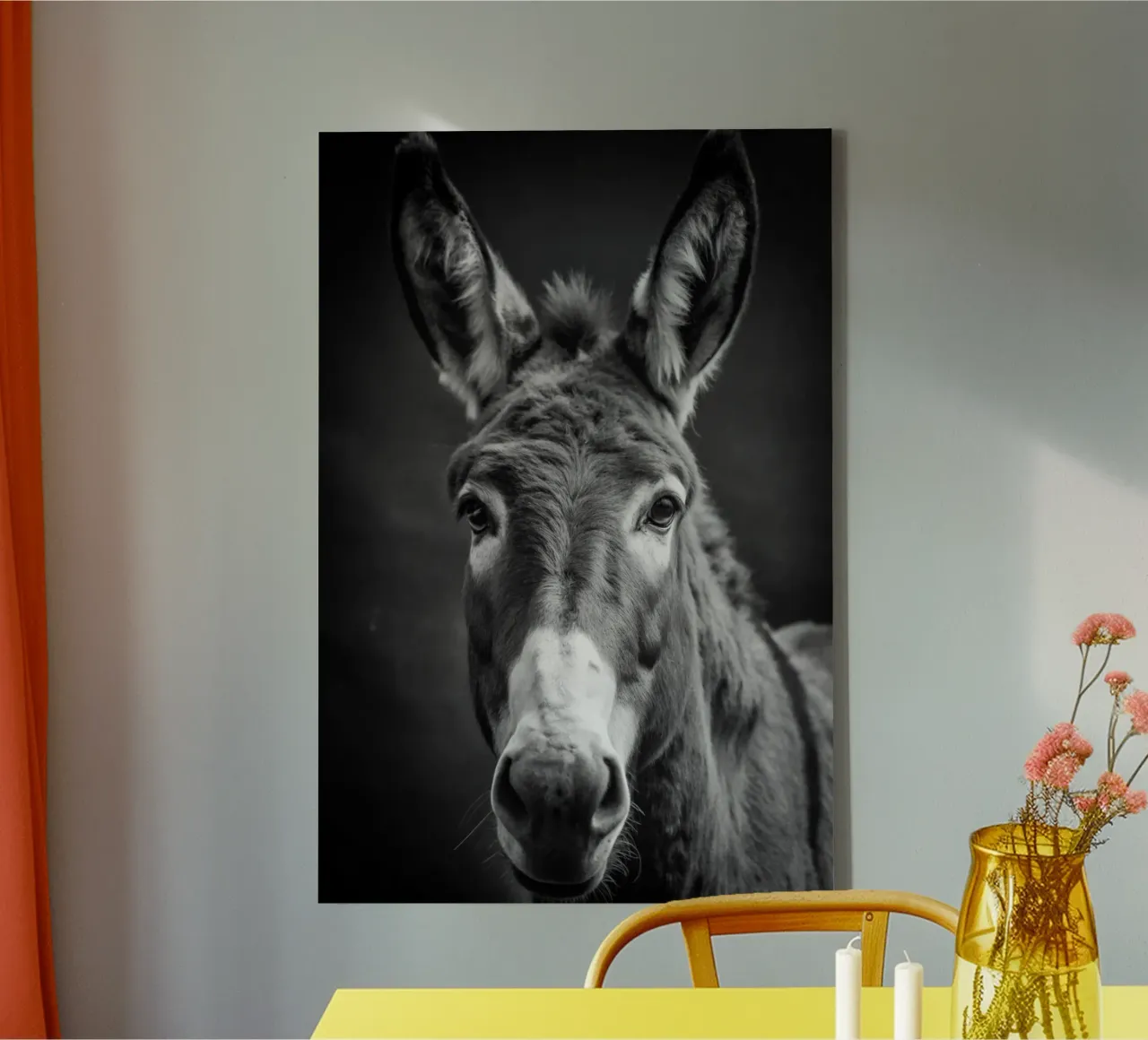 ezelgezicht zwart-wit dierenfotografie canvas met Baklijst van kanayaa