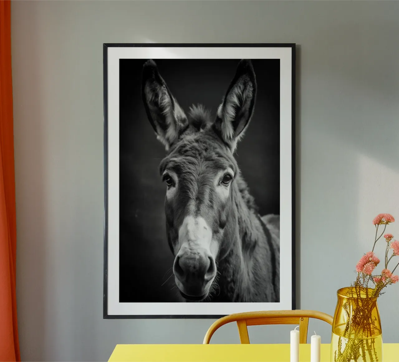 ezelgezicht zwart-wit dierenfotografie poster met aluminium frame van kanayaa