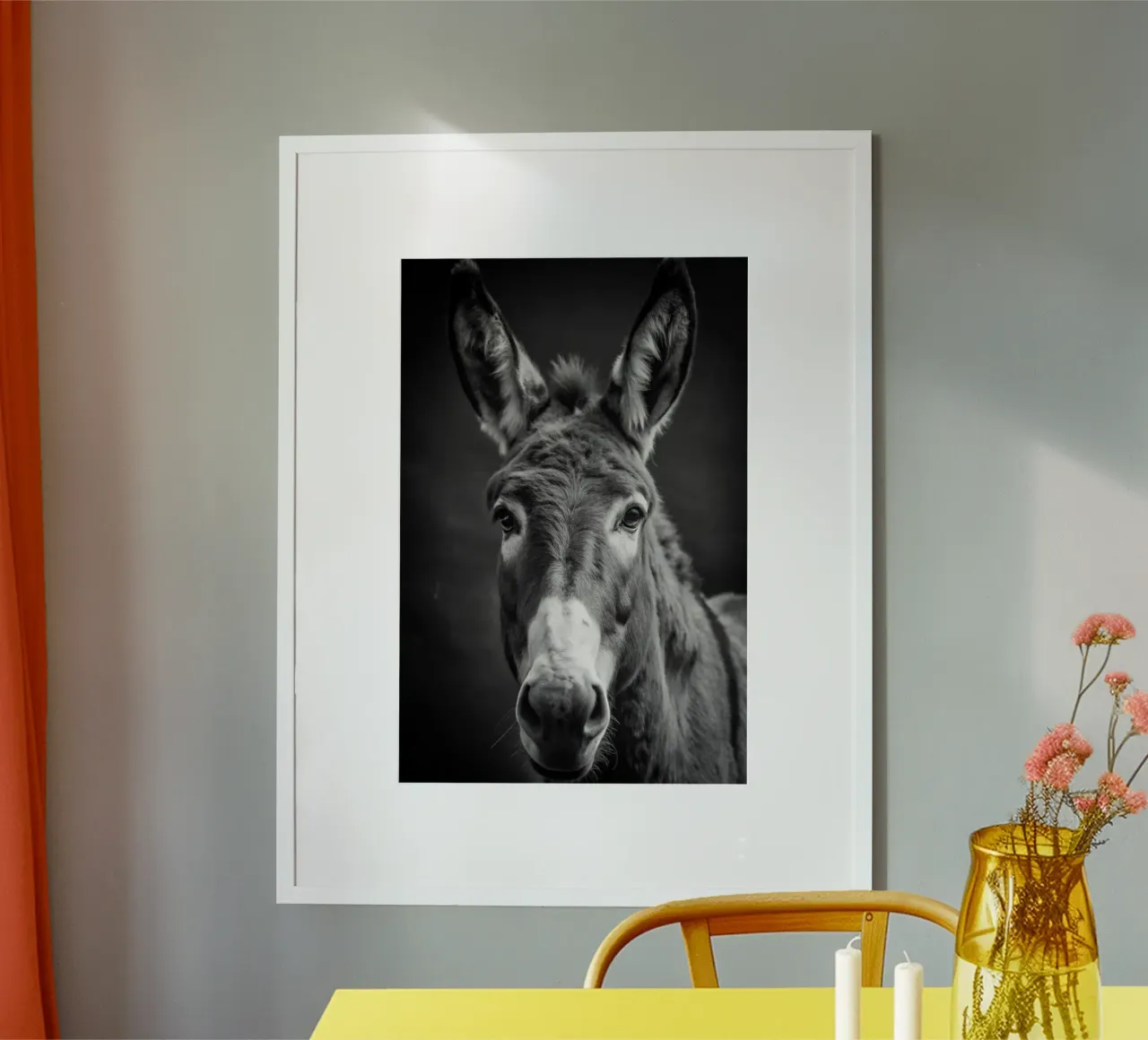 ezelgezicht zwart-wit dierenfotografie poster met aluminium frame van kanayaa