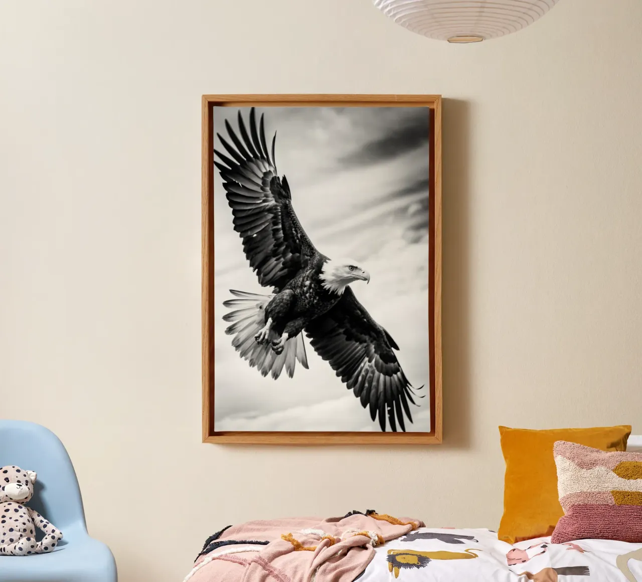 aquila fotografia animale in bianco e nero tela con Cornice a cassetta da kanayaa