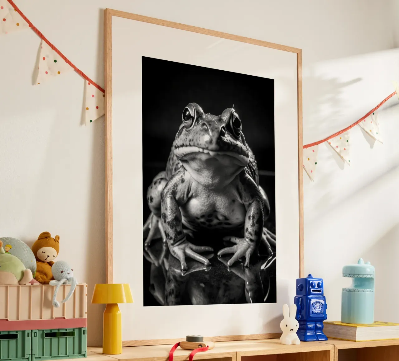 kikkergezicht zwart-wit dierenfotografie poster met kunststof frame van kanayaa