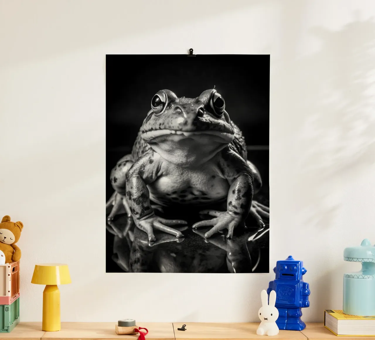 kikkergezicht zwart-wit dierenfotografie poster met kunststof frame van kanayaa
