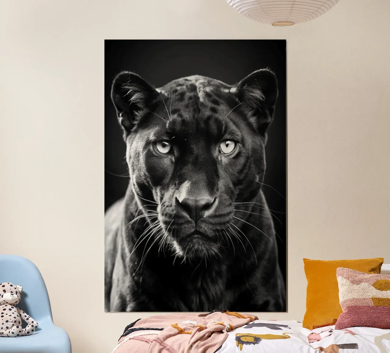 faccia di pantera nera fotografia animale in bianco e nero poster con telaio in alluminio da kanayaa