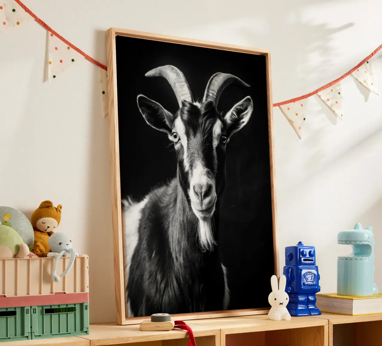 geitengezicht zwart-wit dierenfotografie canvas met Baklijst van kanayaa