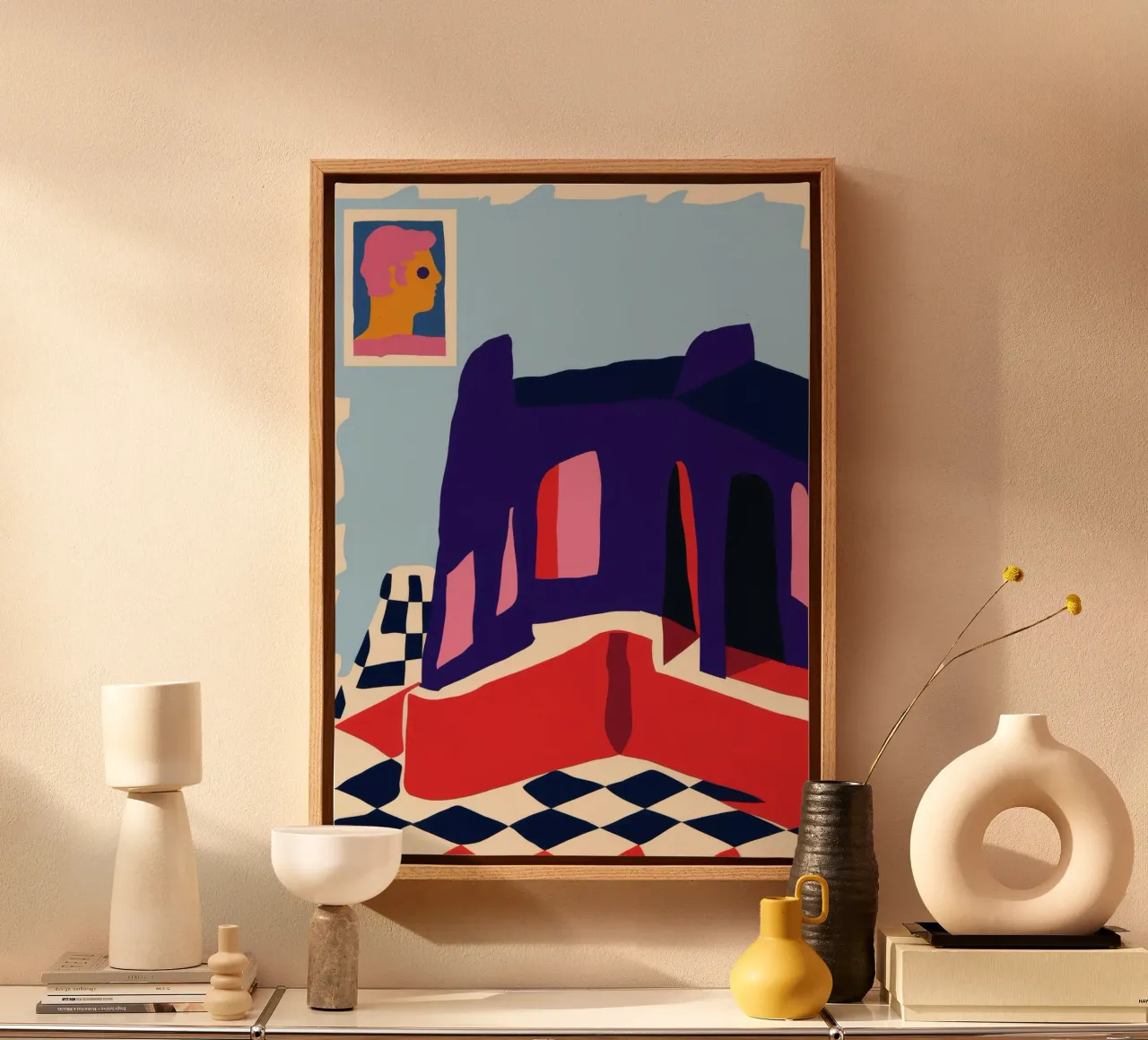 Karmijnrode boog Mirage canvas met Baklijst van Ember Stone