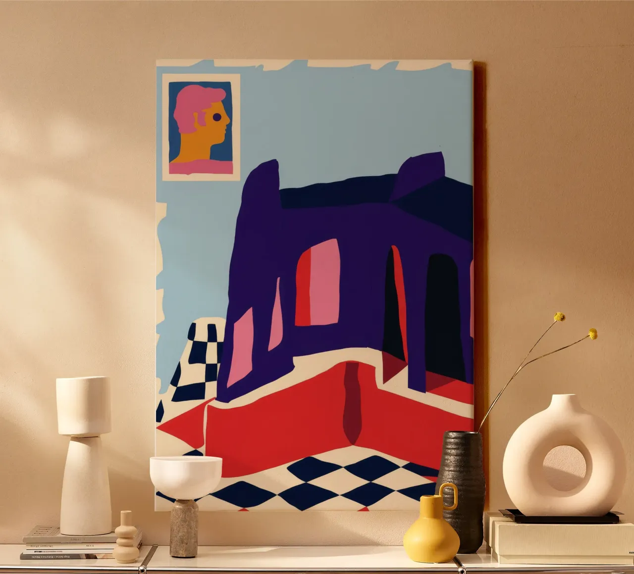 Karmijnrode boog Mirage canvas met Baklijst van Ember Stone