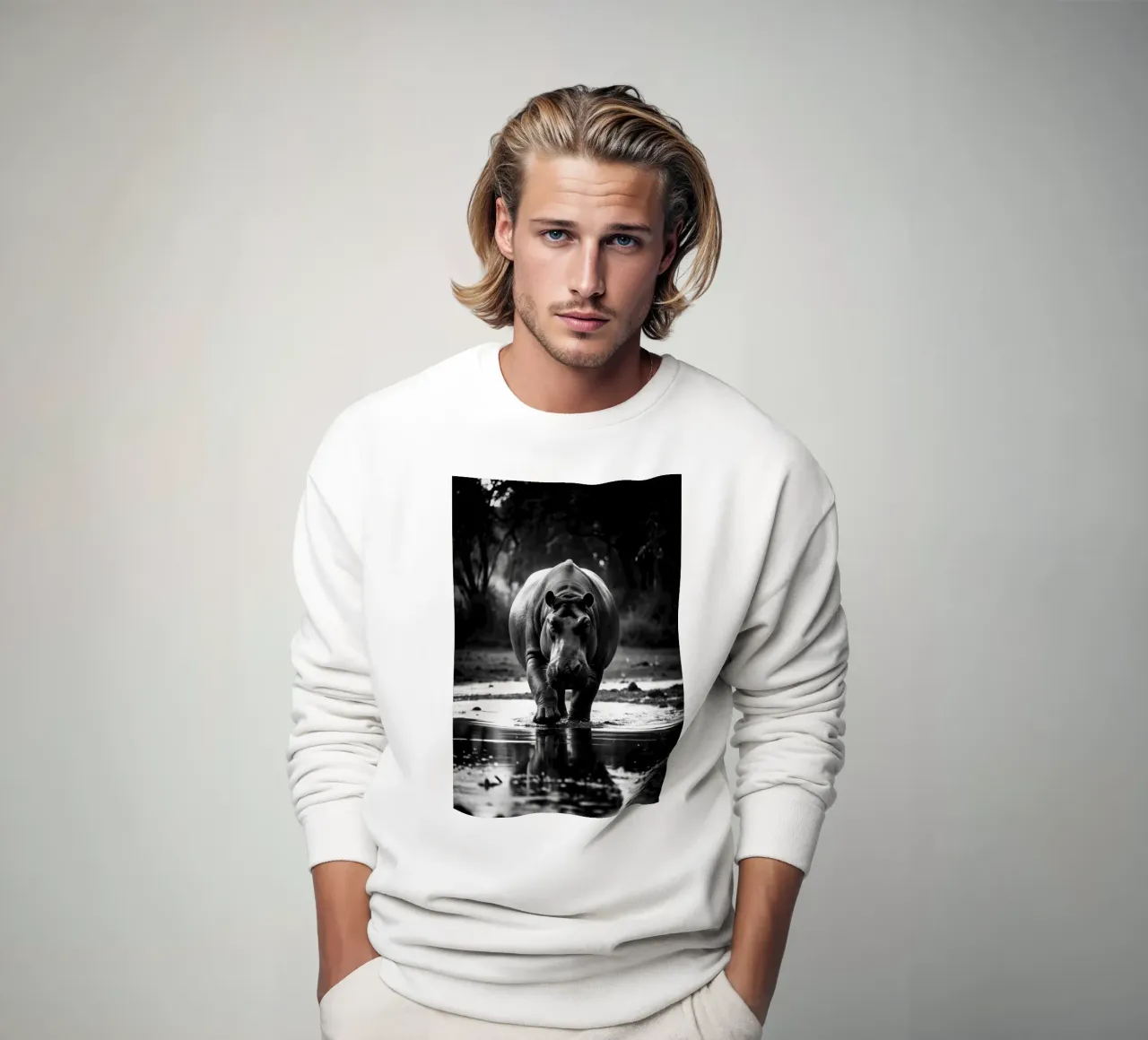 Nilpferd schwarz-weiß Tierfotografie Sweatshirt von kanayaa