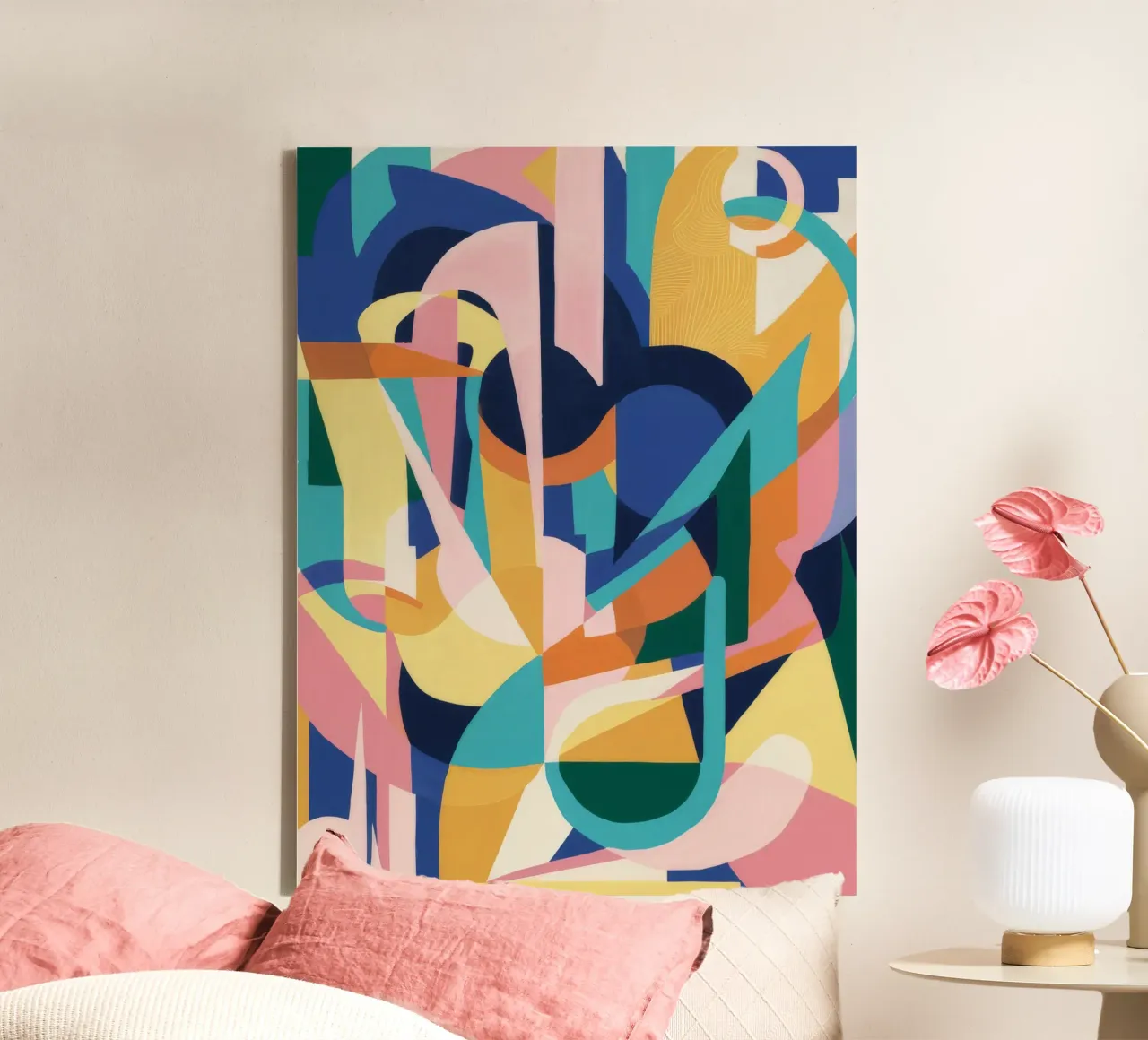 Dekonstruierte rhythmische Formen Leinwand mit Schattenfugenrahmen von Ember Stone