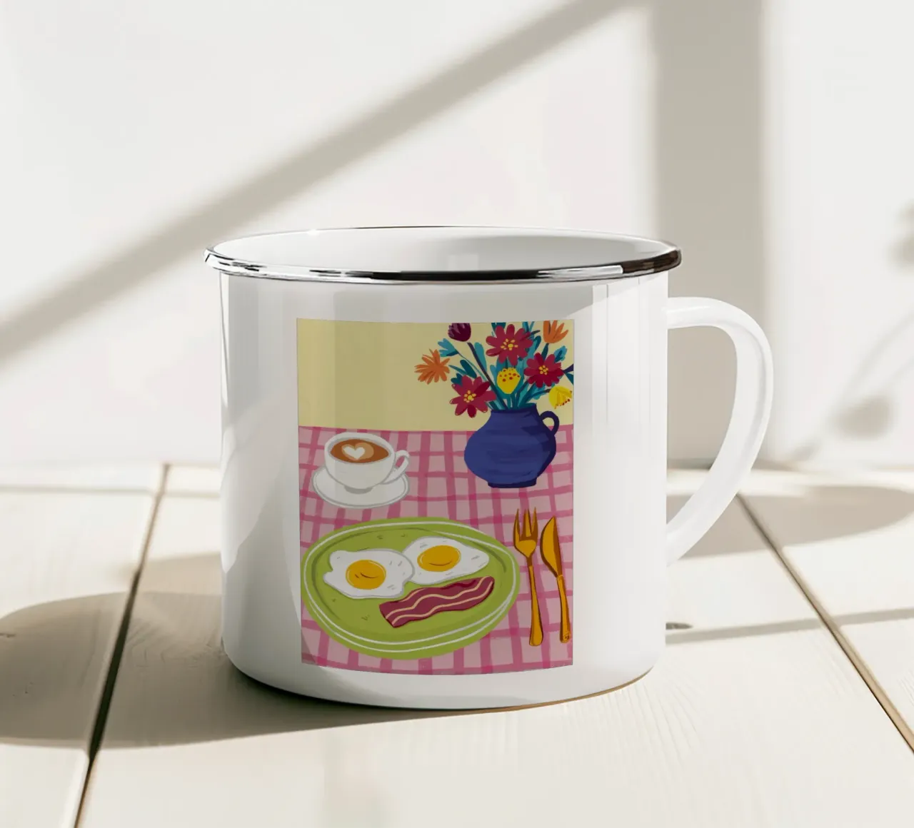 Delizia per la colazione al sole tazza in smalto da Chroma Haven