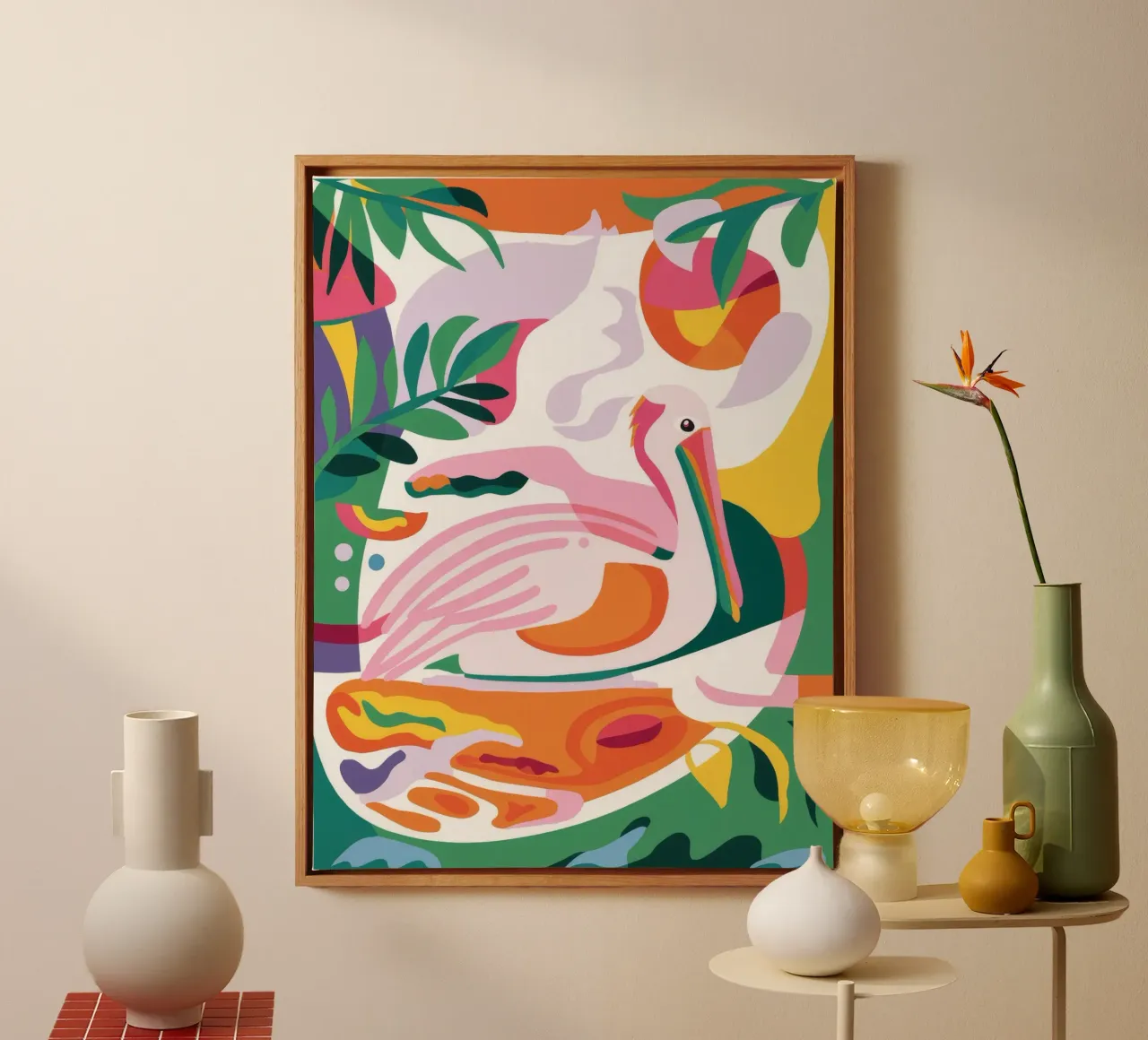 Elegant Flamingo Grace canvas with Floater frame by Chroma Haven