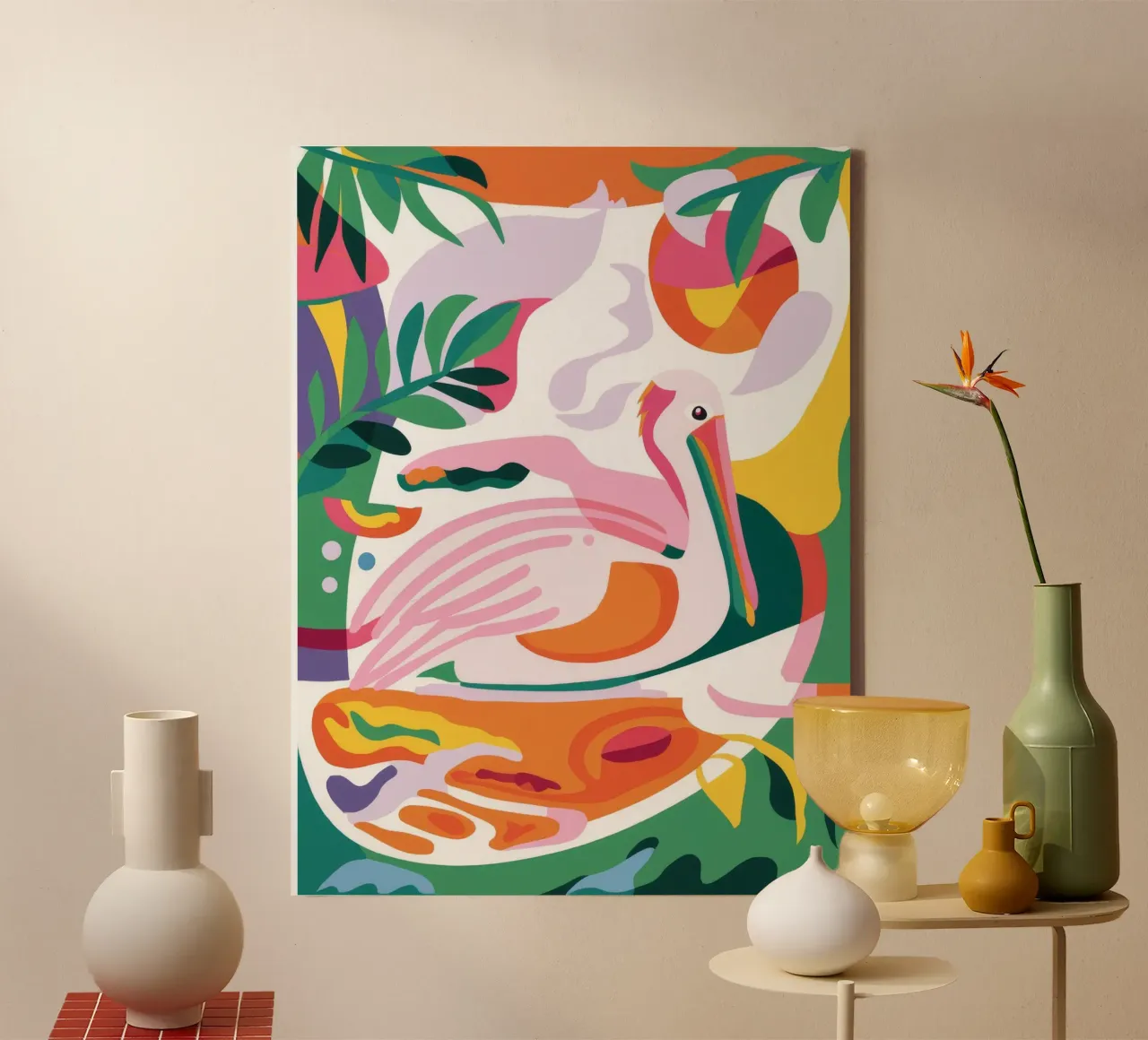 Elegant Flamingo Grace canvas with Floater frame by Chroma Haven