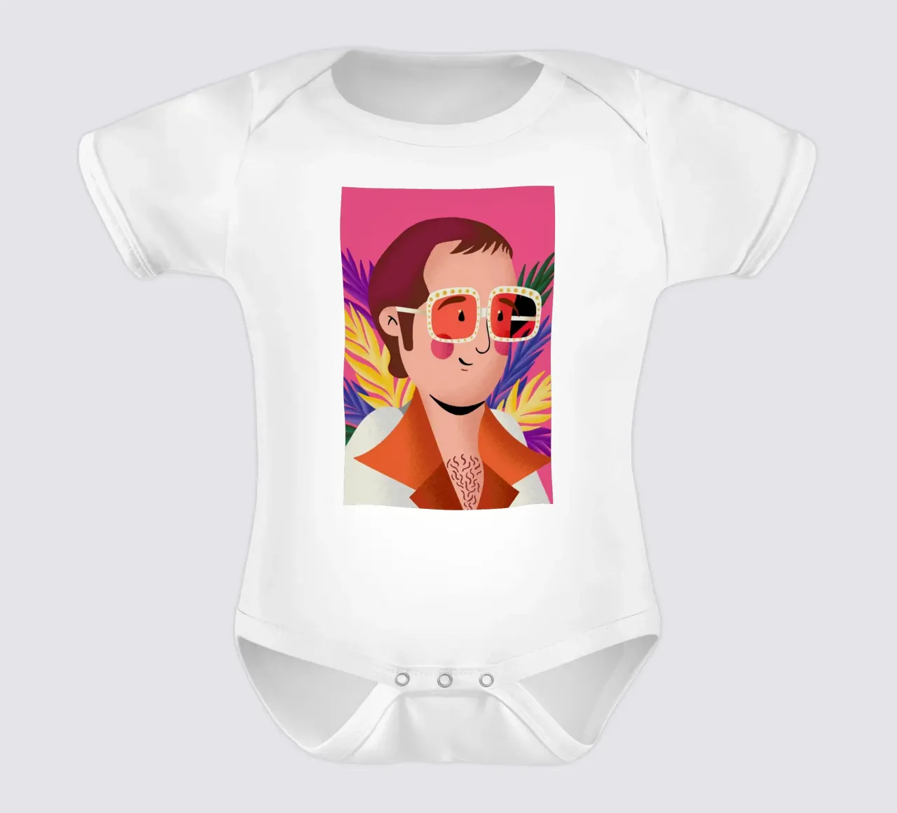 Elton John Portrait short-sleeve baby romper by Rafa Gomes