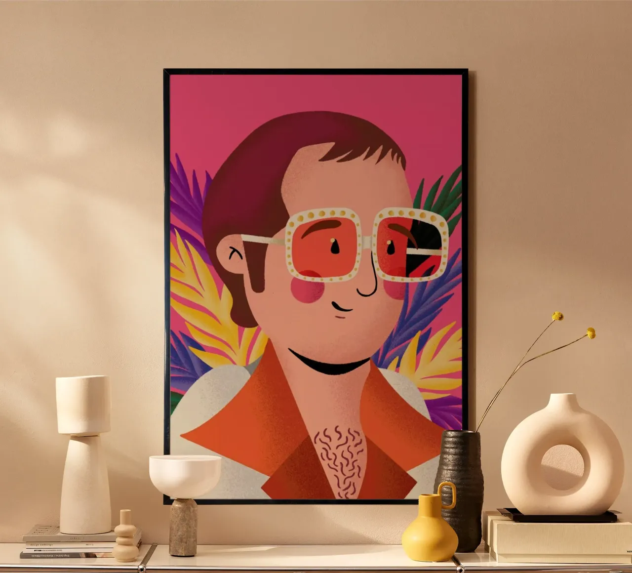 Elton John Portrait poster con telaio in legno da Rafa Gomes
