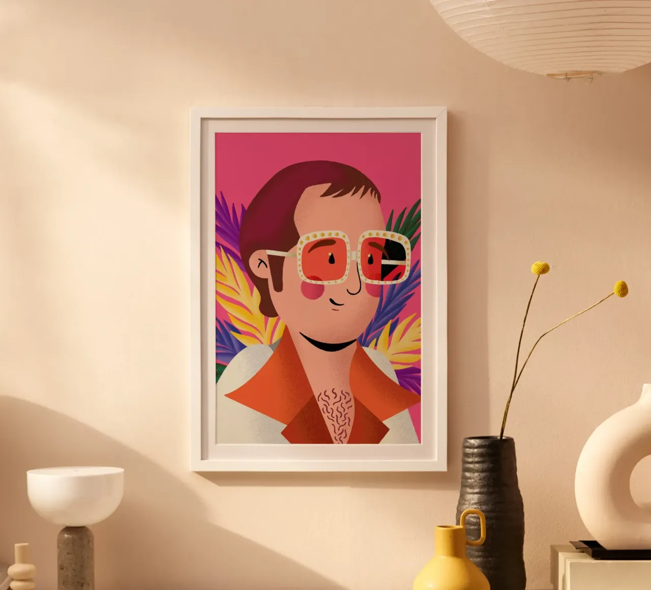 Elton John Portrait poster con telaio in legno da Rafa Gomes
