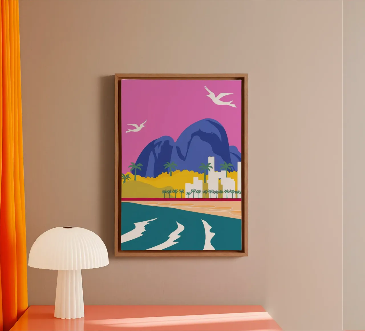 Karmijnrode berg sereniteit canvas met Baklijst van Ember Stone