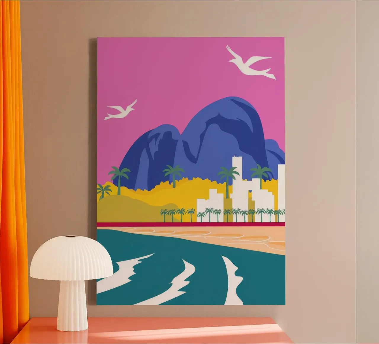 Karmijnrode berg sereniteit canvas met Baklijst van Ember Stone