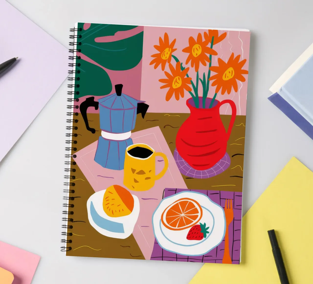 Citrus Coffee Morning spiral notebook by Haven Mirage