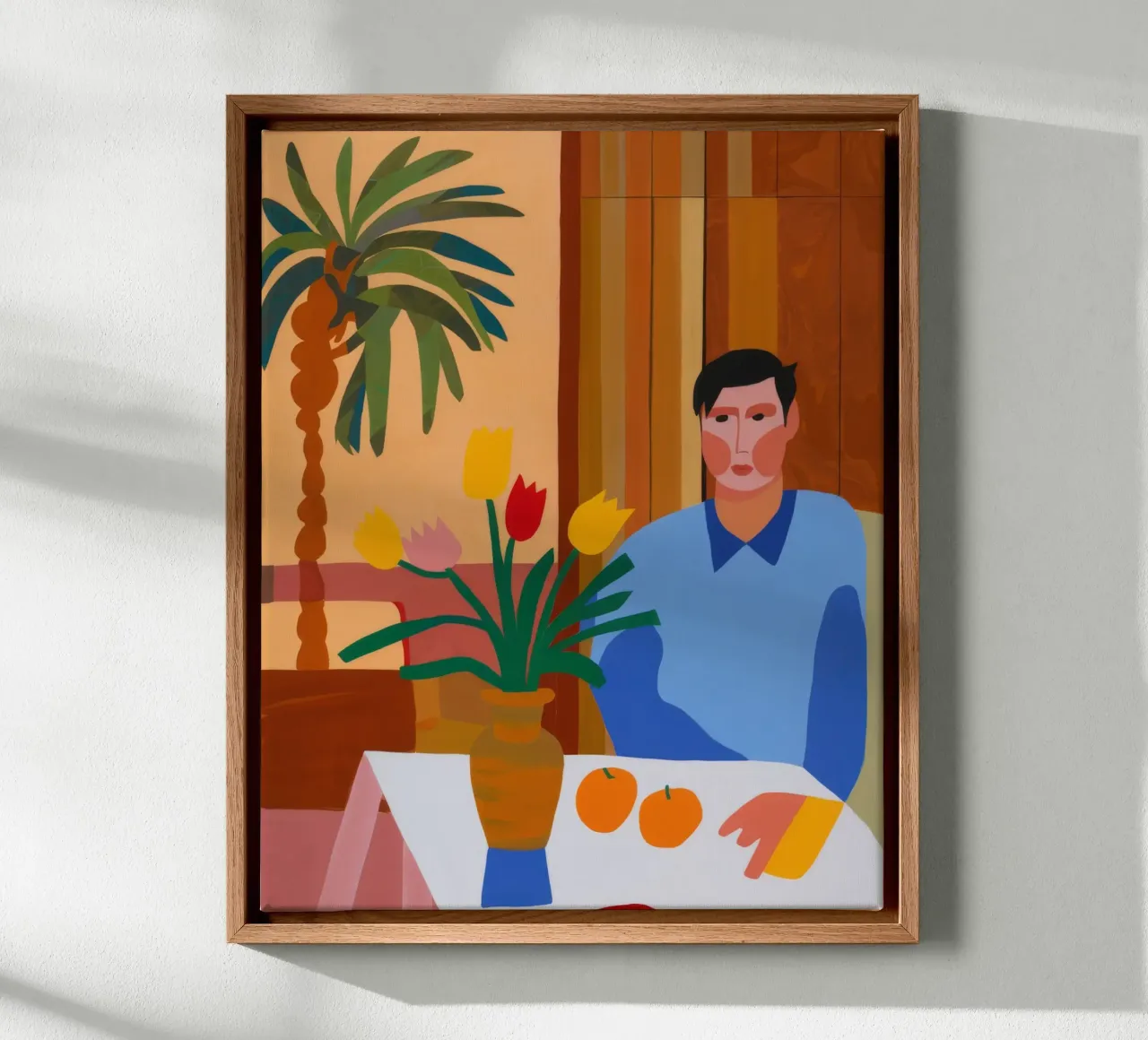 Peinzende palm houding canvas met Baklijst van Haven Mirage