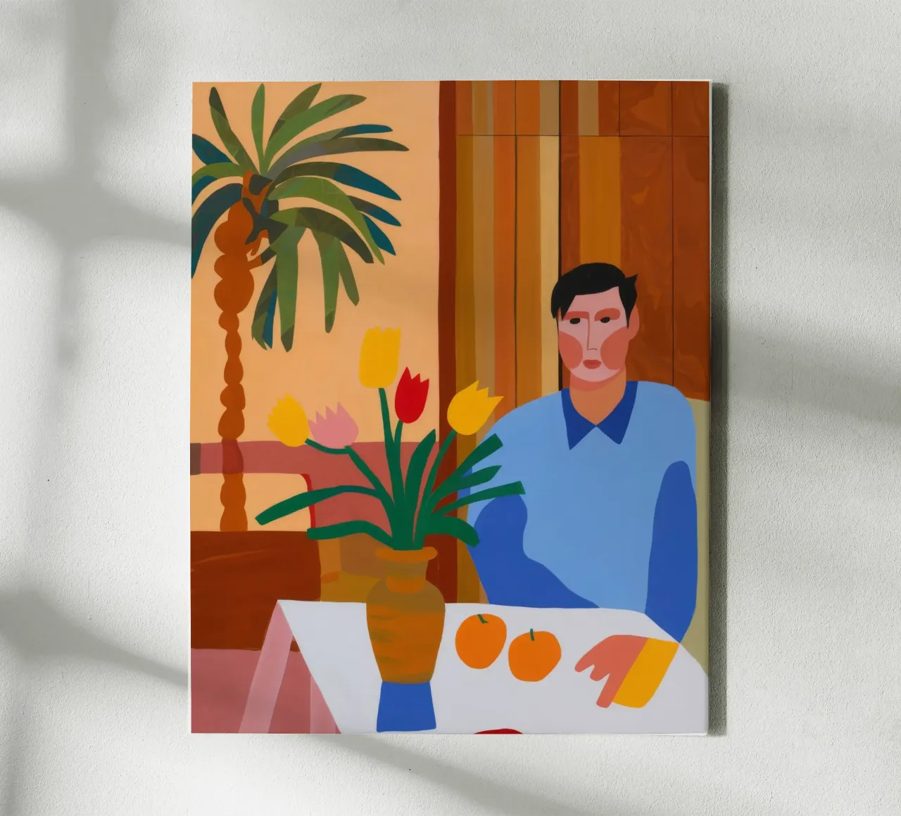 Peinzende palm houding canvas met Baklijst van Haven Mirage