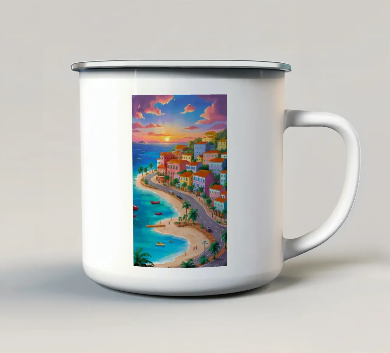 Tramonto Splendore costiero tazza in smalto da Chroma Haven