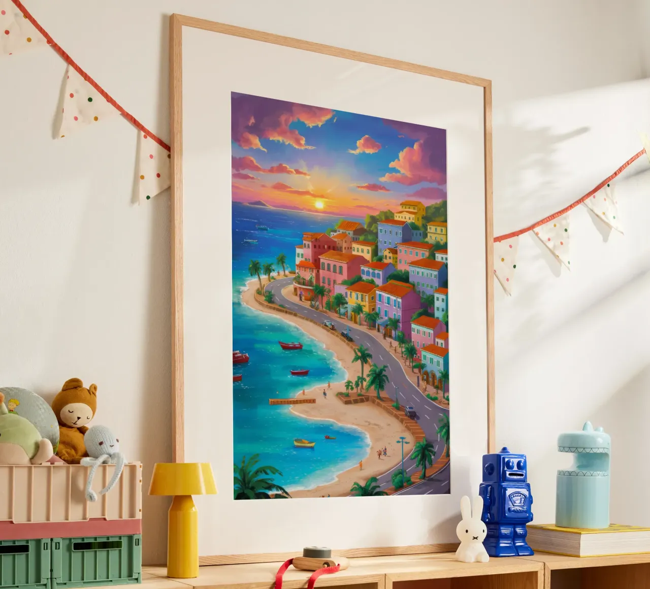 Tramonto Splendore costiero poster con telaio in plastica da Chroma Haven