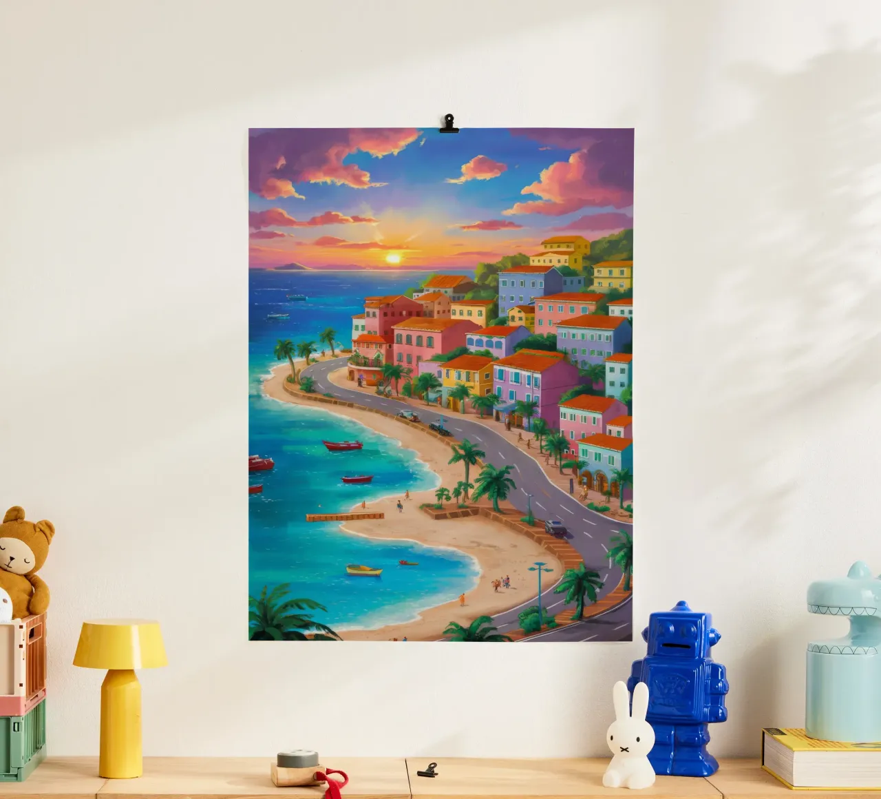 Tramonto Splendore costiero poster con telaio in plastica da Chroma Haven