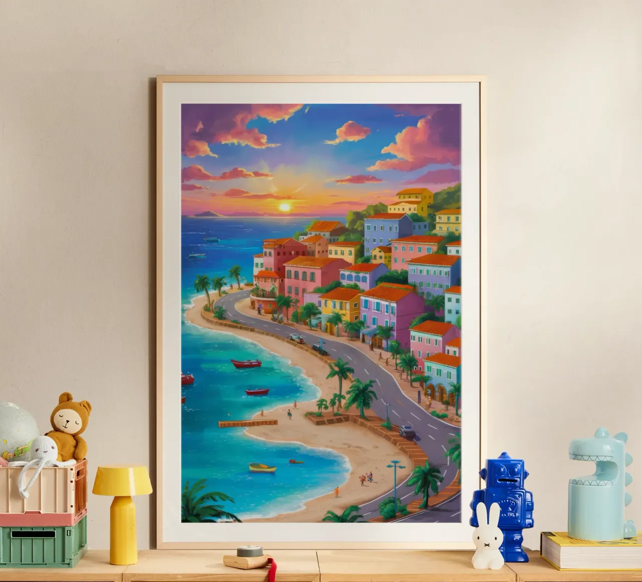 Tramonto Splendore costiero poster con telaio in plastica da Chroma Haven