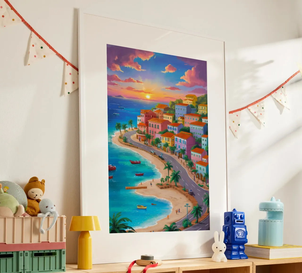 Tramonto Splendore costiero poster con telaio in plastica da Chroma Haven