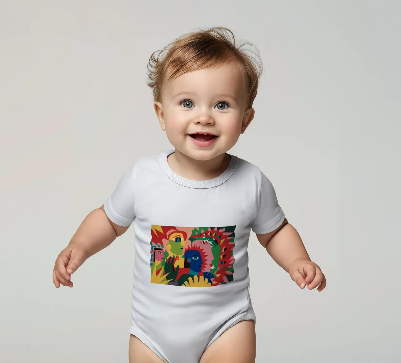 Abstract Visage Bloom short-sleeve baby romper by Haven Mirage