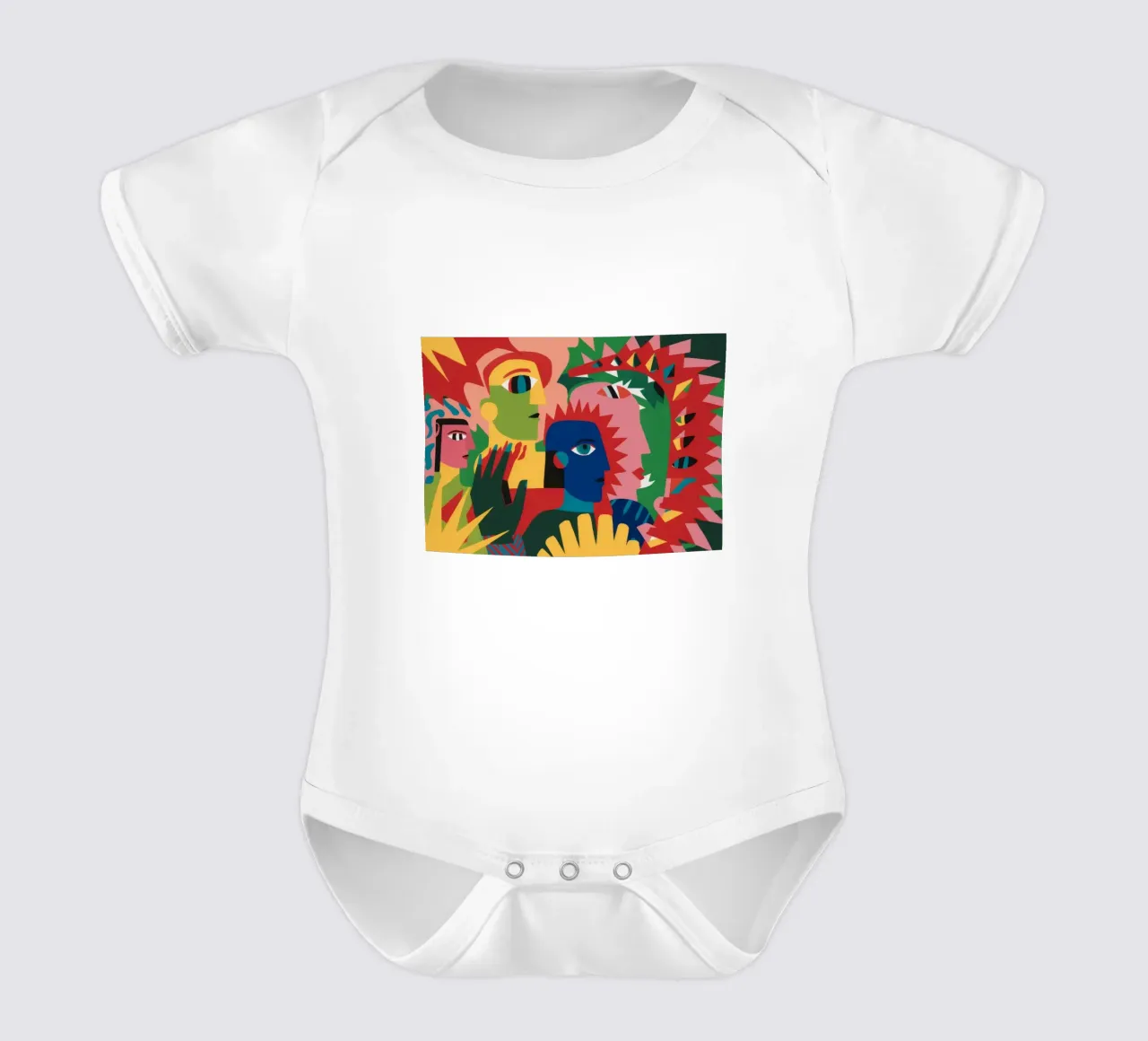 Abstract Visage Bloom short-sleeve baby romper by Haven Mirage