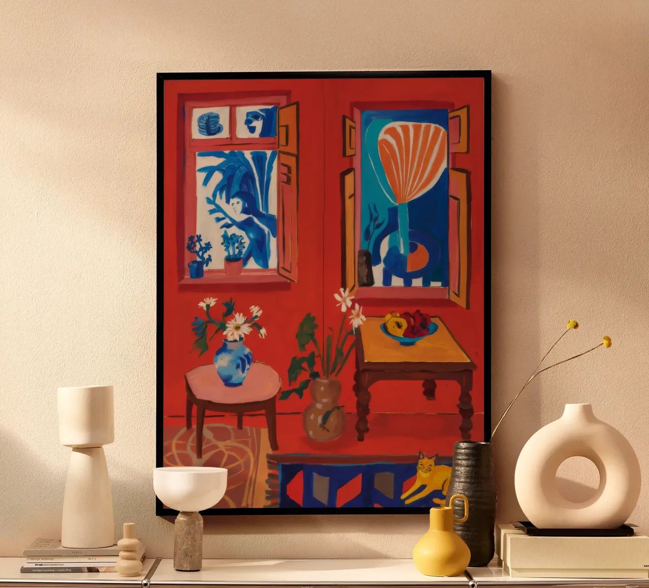 L'intrigo della Crimson Room poster con telaio in legno da Chroma Haven