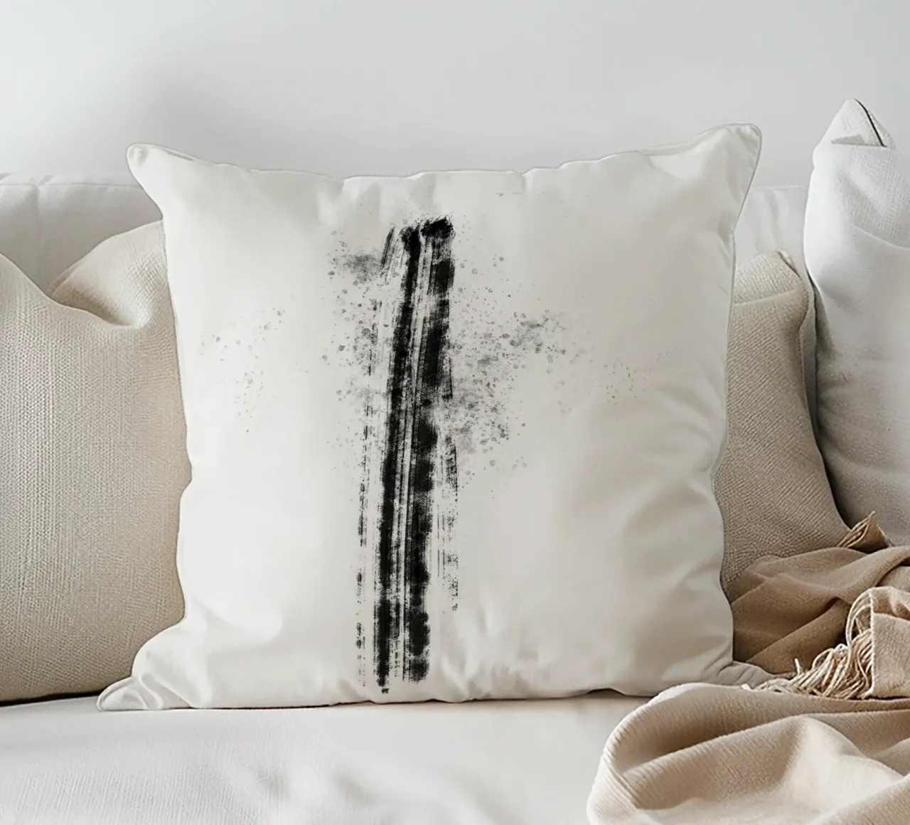 Abstract black line with paint splatters cuscino da Imaginative