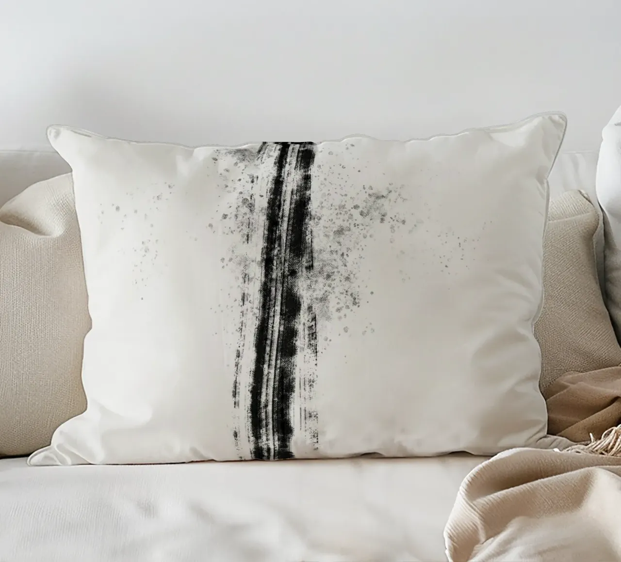 Abstract black line with paint splatters cuscino da Imaginative