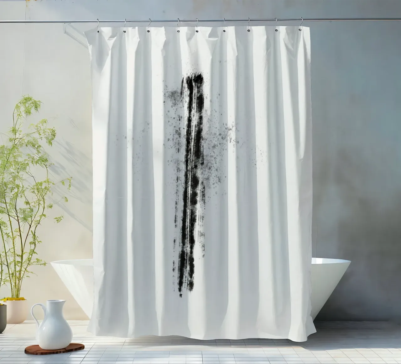 Abstract black line with paint splatters tenda da doccia da Imaginative