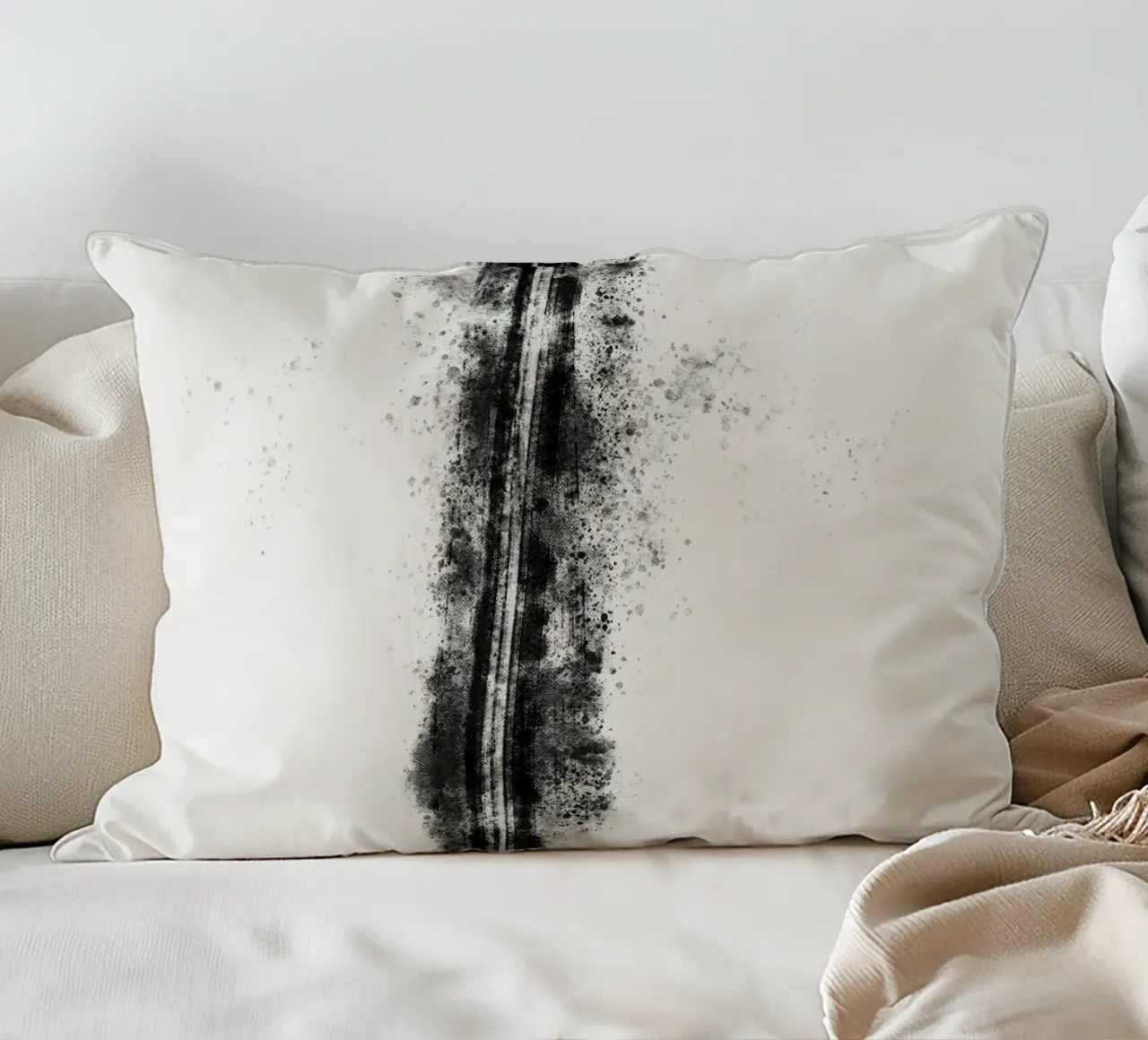 Abstract Black Lines with Paint Splatters cuscino da Imaginative