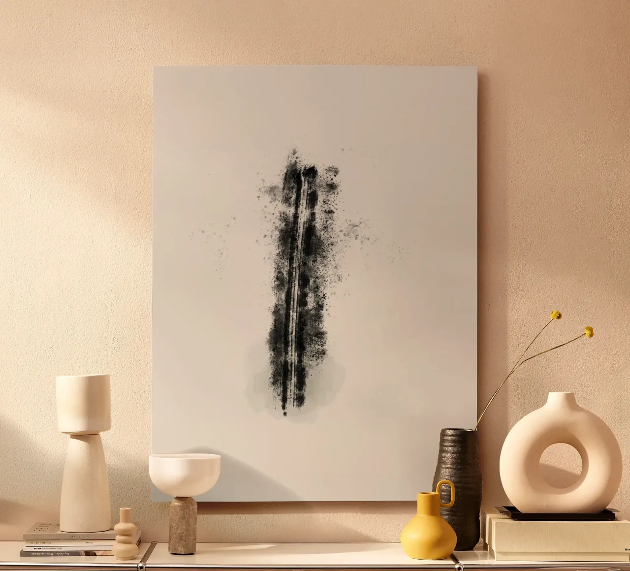 Abstract Black Lines with Paint Splatters alluminio dibond da Imaginative