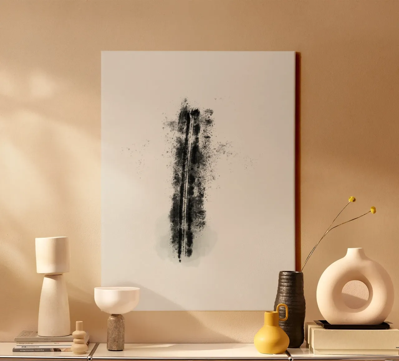 Abstract Black Lines with Paint Splatters canvas by Imaginative