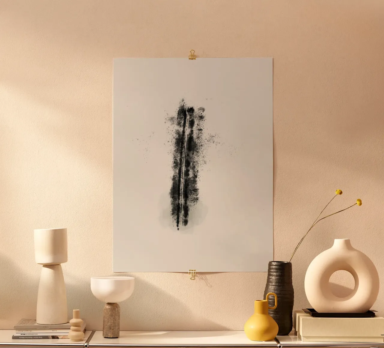 Abstract Black Lines with Paint Splatters poster da Imaginative