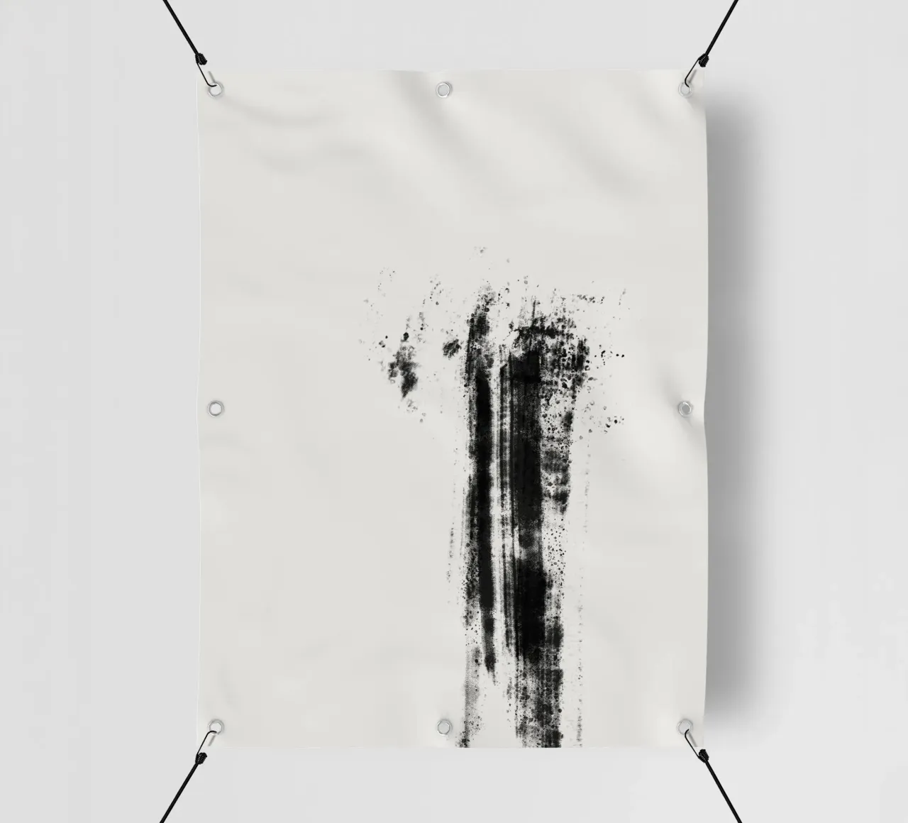 Abstract artwork with black brushstrokes and paint splatters telo in pvc da Imaginative
