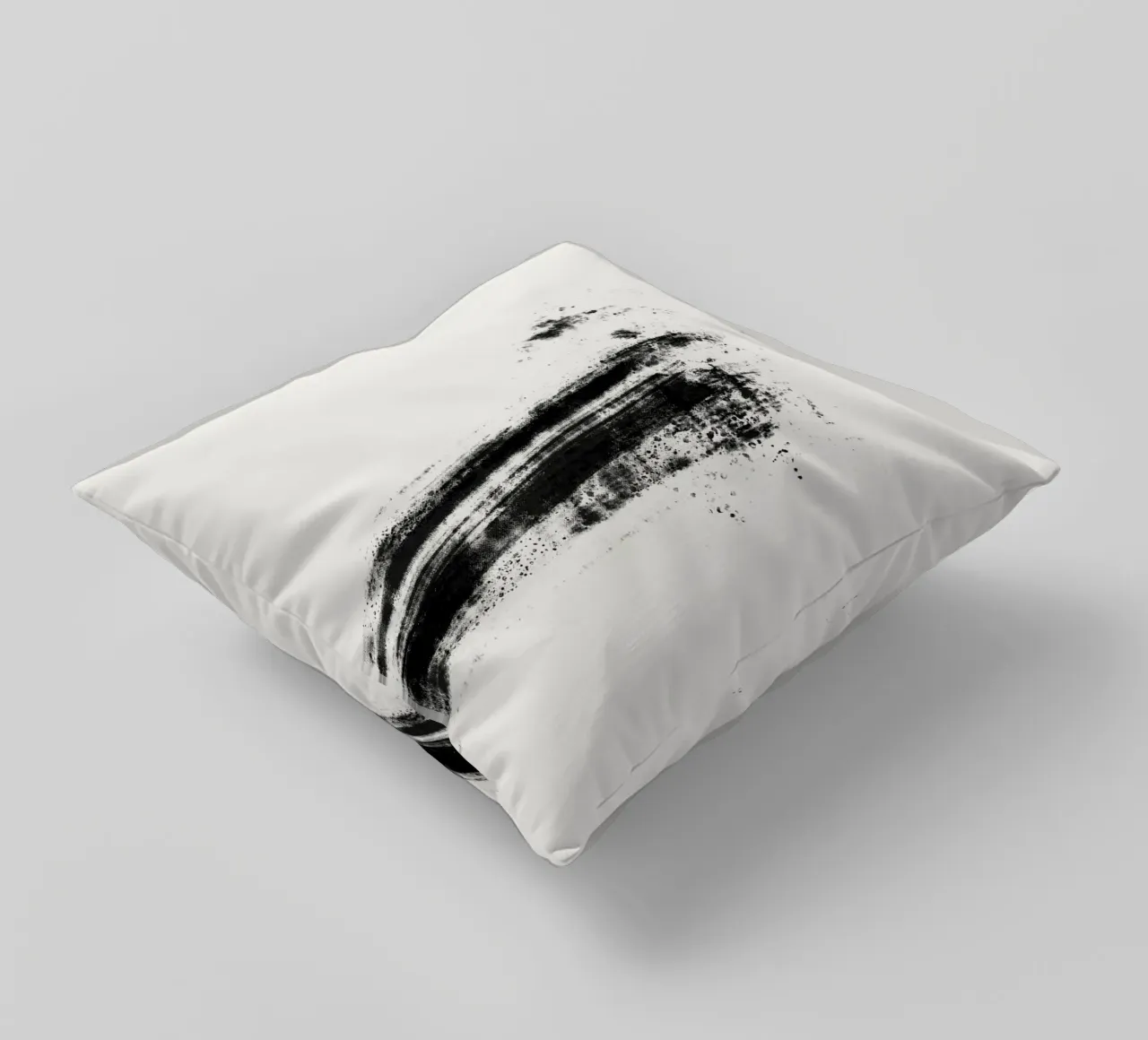 Abstract artwork with black brushstrokes and paint splatters cuscino da Imaginative